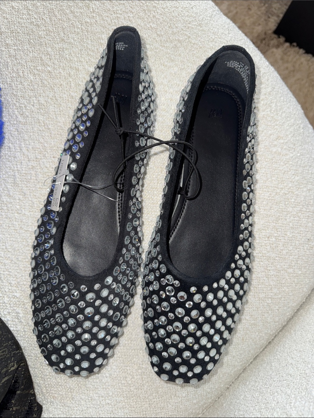 H&M Black Crystal Studded Ballet Flats